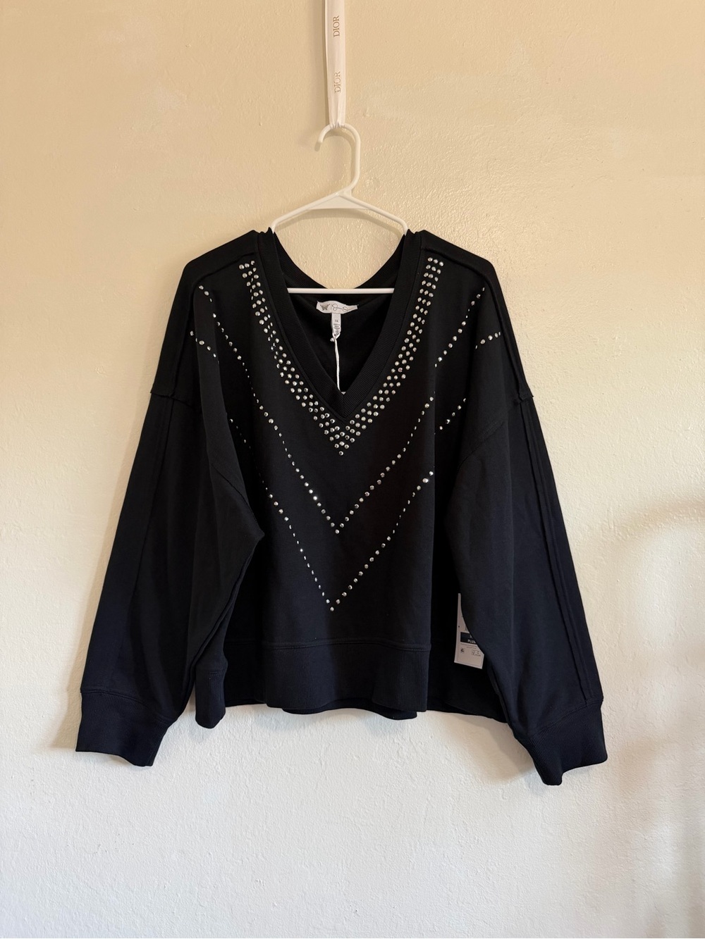 Jessica Simpson Black Rhinestone Studded V-neck Pullover Sweatshirt 3x